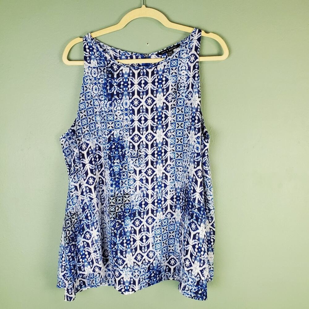 Zac & Rachel Blue Patterned Sleeveless Layered Top Size XL
